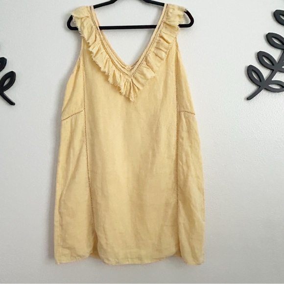 Faherty Yellow Ruffle V-Neck Dress - Picture 1 of 6